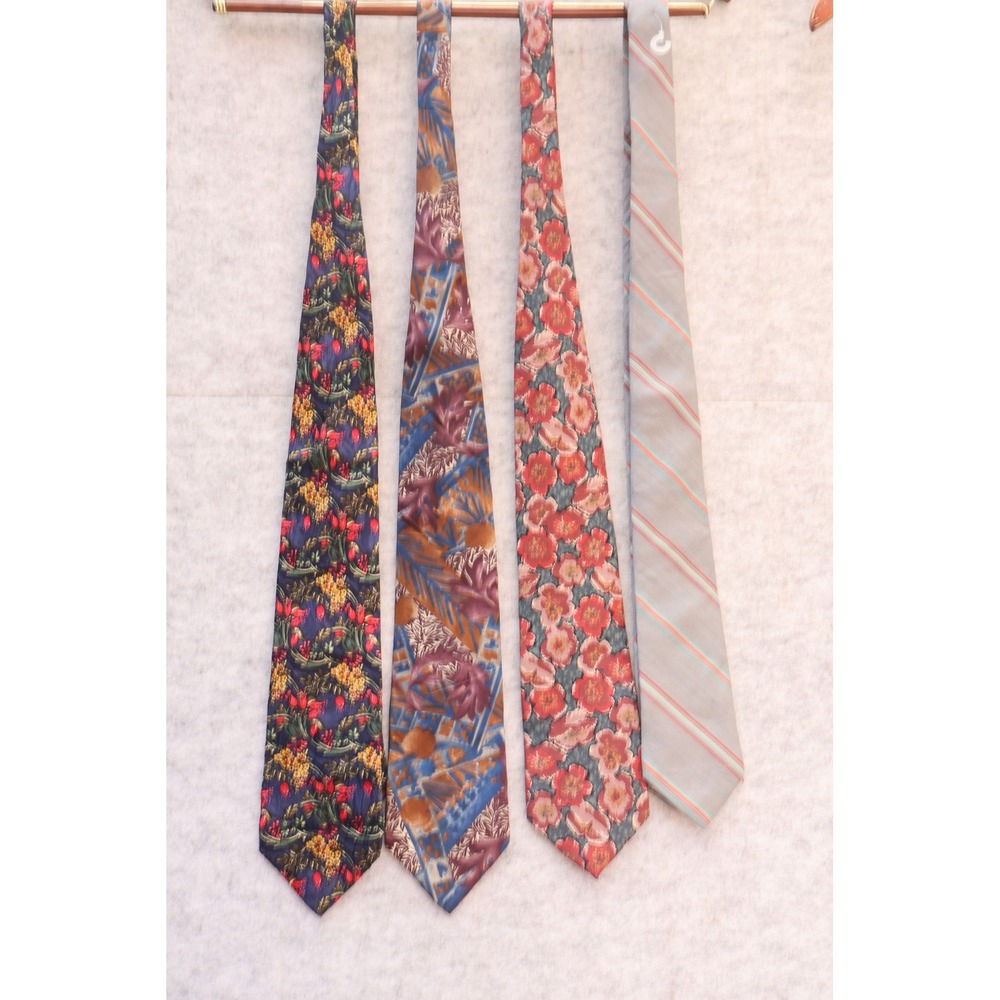 Vintage Christian Dior Monsieur Silk Tie Lot 4pc Floral Geometric Striped USA